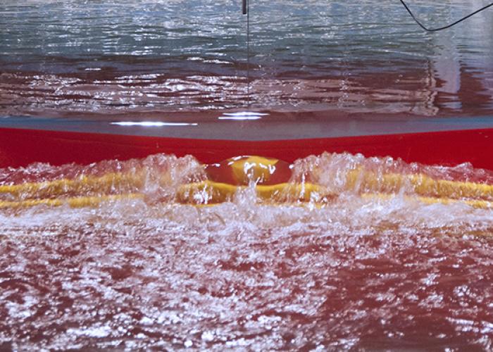 View of fish pass test in volumetric flow flume